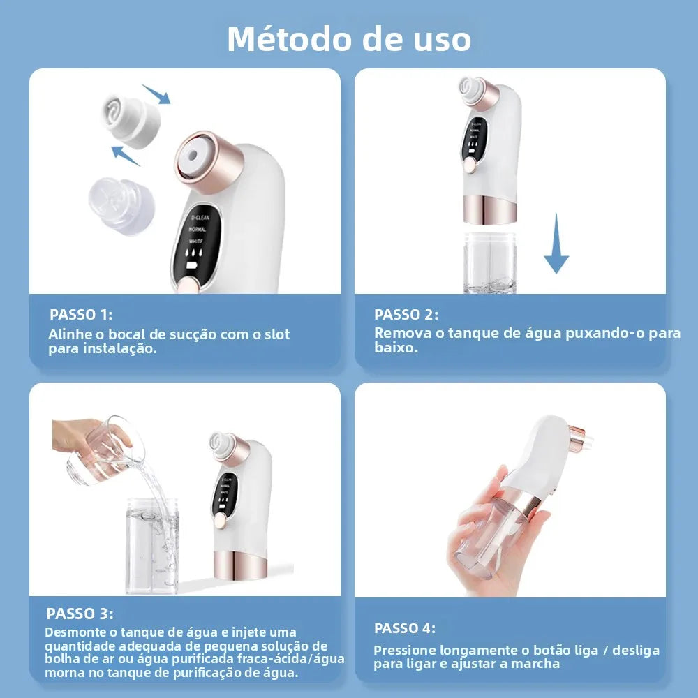 Removedor de Puntos Negros Eléctrico con Burbujas de Agua – Limpieza Facial Profunda y Succión al Vacío