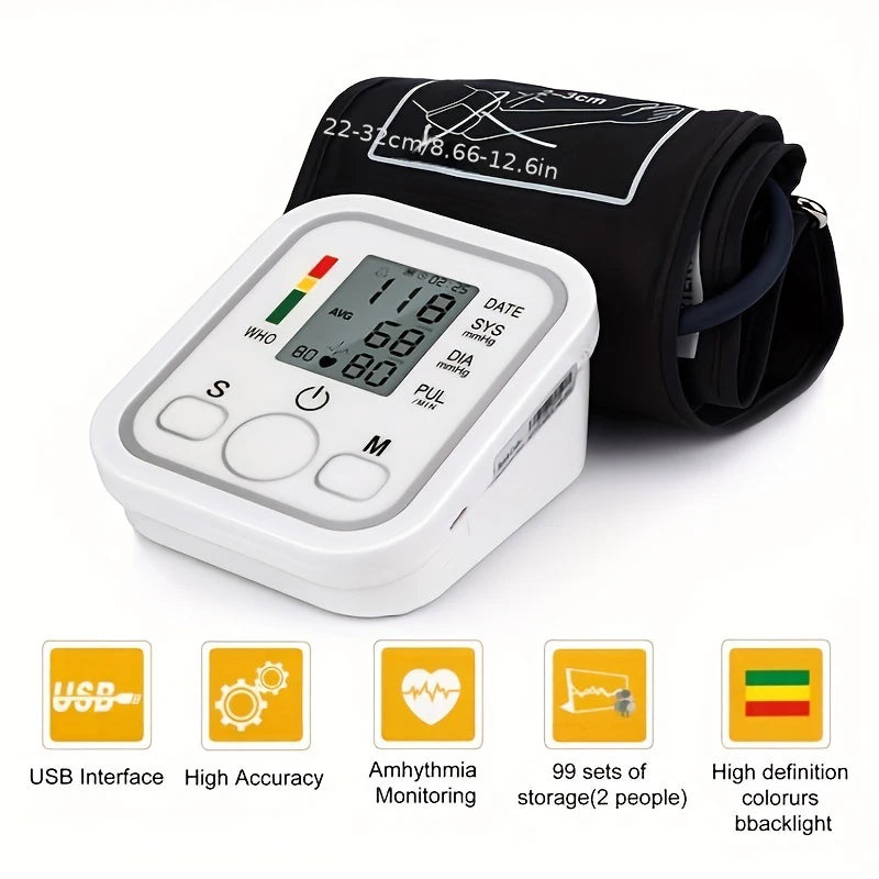 Electric Tonometer Arm Blood Pressure Monitor Digital Heart Beat Rate Pulse Meter Backlight Automatic Home Blood Pressure Meter
