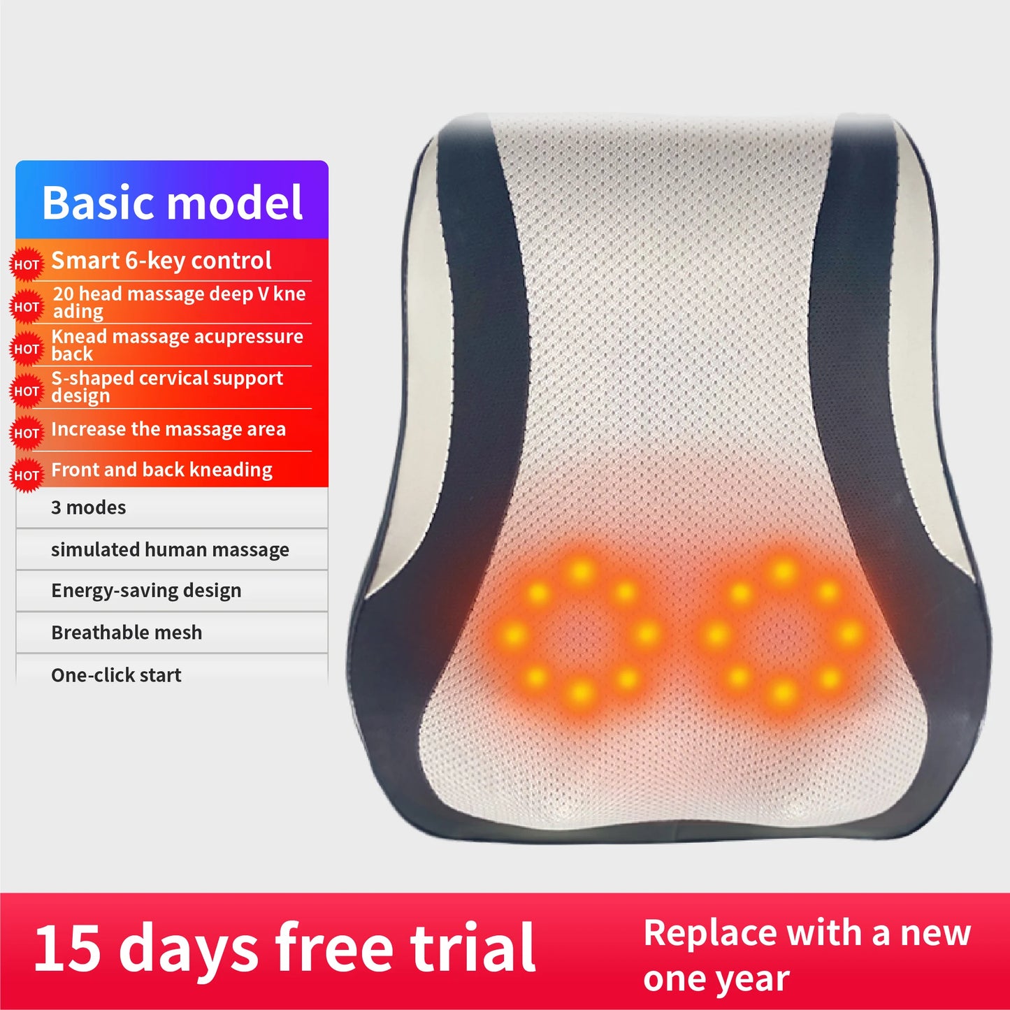 Almohada Masajeadora ForceLux Eléctrica - Alivio Relajante para Cuello y Espalda