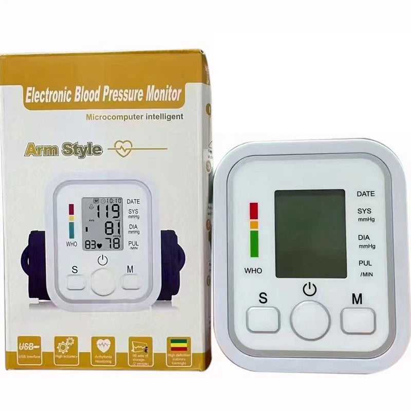 Electric Tonometer Arm Blood Pressure Monitor Digital Heart Beat Rate Pulse Meter Backlight Automatic Home Blood Pressure Meter