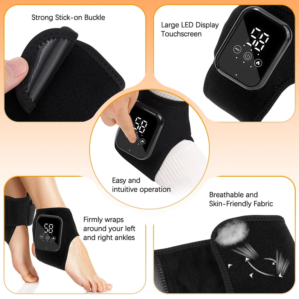 Foot Heat Massager Hot Compresses Vibration Massager Timer Breathable Material USB Foot and Ankle Joint Protection Touchscreen