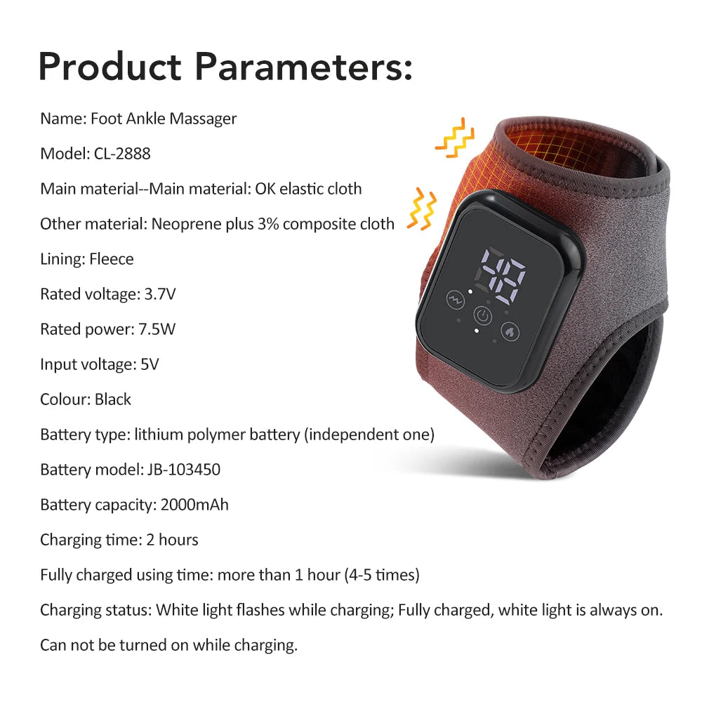 Foot Heat Massager Hot Compresses Vibration Massager Timer Breathable Material USB Foot and Ankle Joint Protection Touchscreen