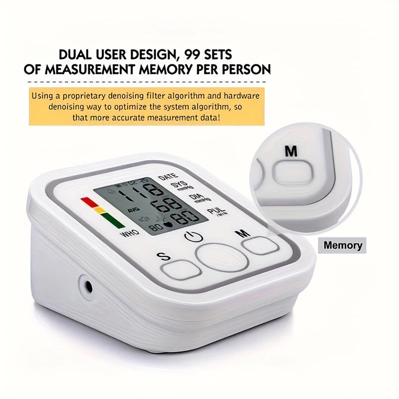 Electric Tonometer Arm Blood Pressure Monitor Digital Heart Beat Rate Pulse Meter Backlight Automatic Home Blood Pressure Meter